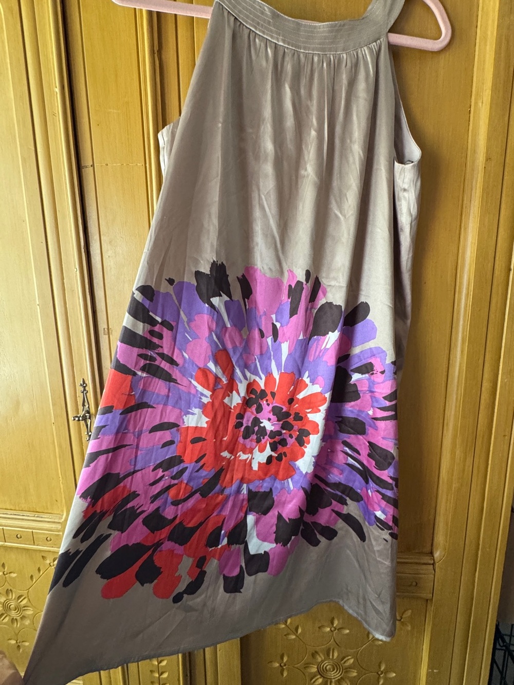 Taylor Floral Halter Dress Size 10 Gray Pink Purple Red Satin Look